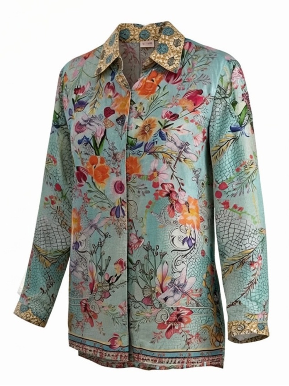 Cienna silk bohemian-inspired button-up blouse